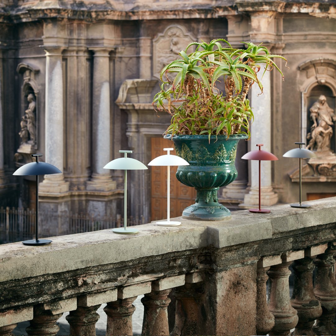 Mini Geen-a, the new transportable and rechargeable lamps by @ferrucciolaviani stand out in this all Sicilian glimpse. #Kartell #kartelllovestheplanet #kartellwander