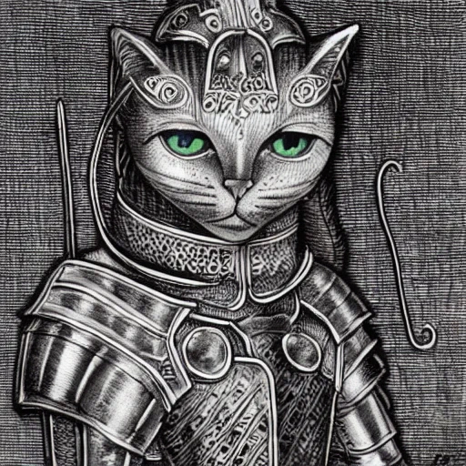 猫騎士#stablediffusion "a cat knight, portrait, finely detailed armor, intricate design, silver, silk, cinematic lighting" 