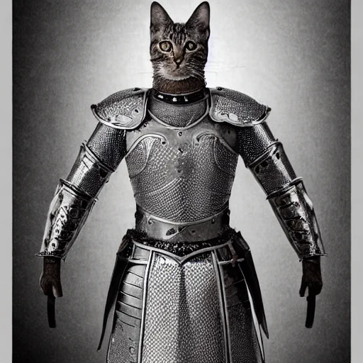 猫騎士#stablediffusion "a cat knight, portrait, finely detailed armor, intricate design, silver, silk, cinematic lighting" 