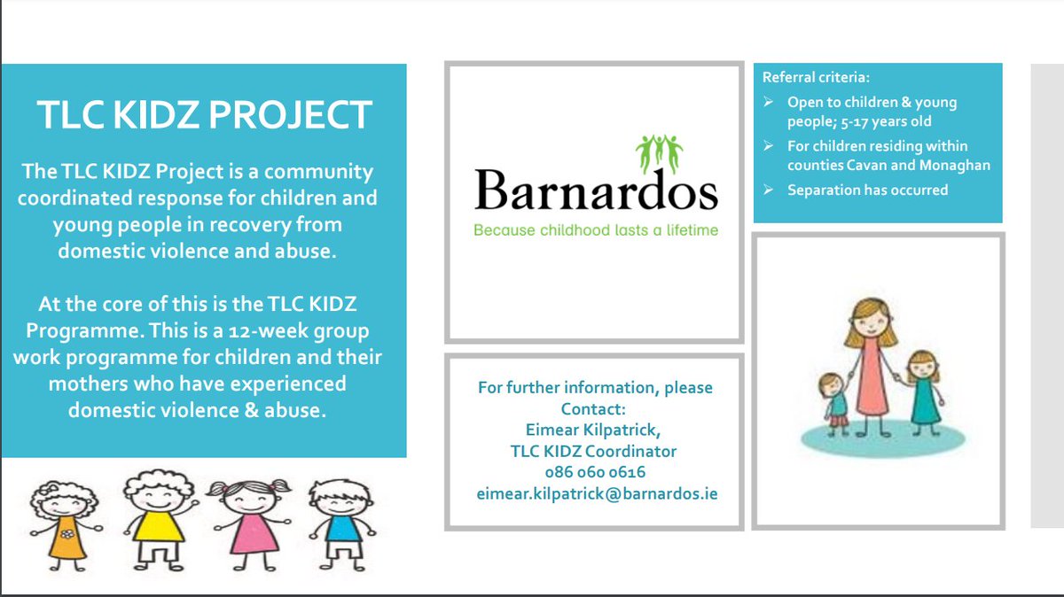 MonCYPSC (@cypscmon) on Twitter photo The TLC Kidz 12 week programme  supports women and children who have experienced domestic violence and abuse. Please see further information below and ring or text Eimear on 086 060 0616. The TLC Kidz 12 week programme  supports women and children who have experienced domestic violence and abuse. Please see further information below and ring or text Eimear on 086 060 0616.