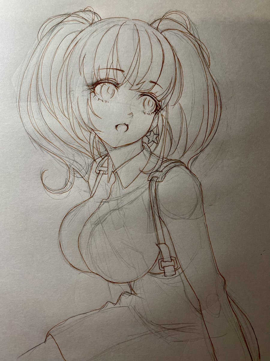 アトランタ(艦これ) 「今日のお絵描き練習は線画まで早朝出勤で今朝4時に起きたから眠いし…イベントも進め」|おかめのイラスト