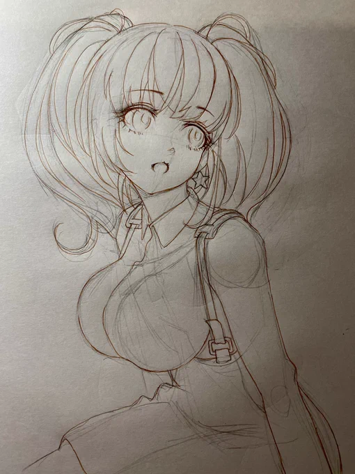 今日のお絵描き練習は線画まで早朝出勤で今朝4時に起きたから眠いし…イベントも進めたいし。。。 