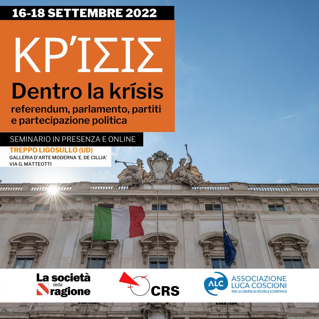 Dentro la krísis: #referendum, #parlamento, #partiti e #partecipazione #politica
A Treppo Carnico il seminario di studio e azione di <a href="/sdronlus/">SocietàdellaRagione</a> quest'anno con <a href="/ass_coscioni/">Associazione Luca Coscioni</a> <a href="/CRiformaStato/">CentroRiformaStato</a> 
Puoi seguire on line, scopri come 
societadellaragione.it/primo-piano/de…
#crisi  #elezioni #treppo #carnia