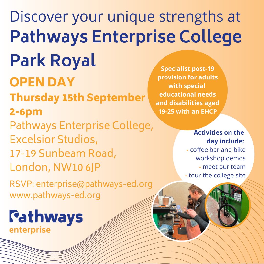 🗓⭐️Our #collegeopenday in Park Royal on Thurs. 15th Sept. is still on! 
Plan ahead to avoid travel disruption from the train strikes🚆
🚇 North Acton Station 9-min walk
🚌 260, 487 &amp; 440 bus stops 4-min walk
🚗 Local parking available but limited
RSVP: enterprise@pathways-ed.org