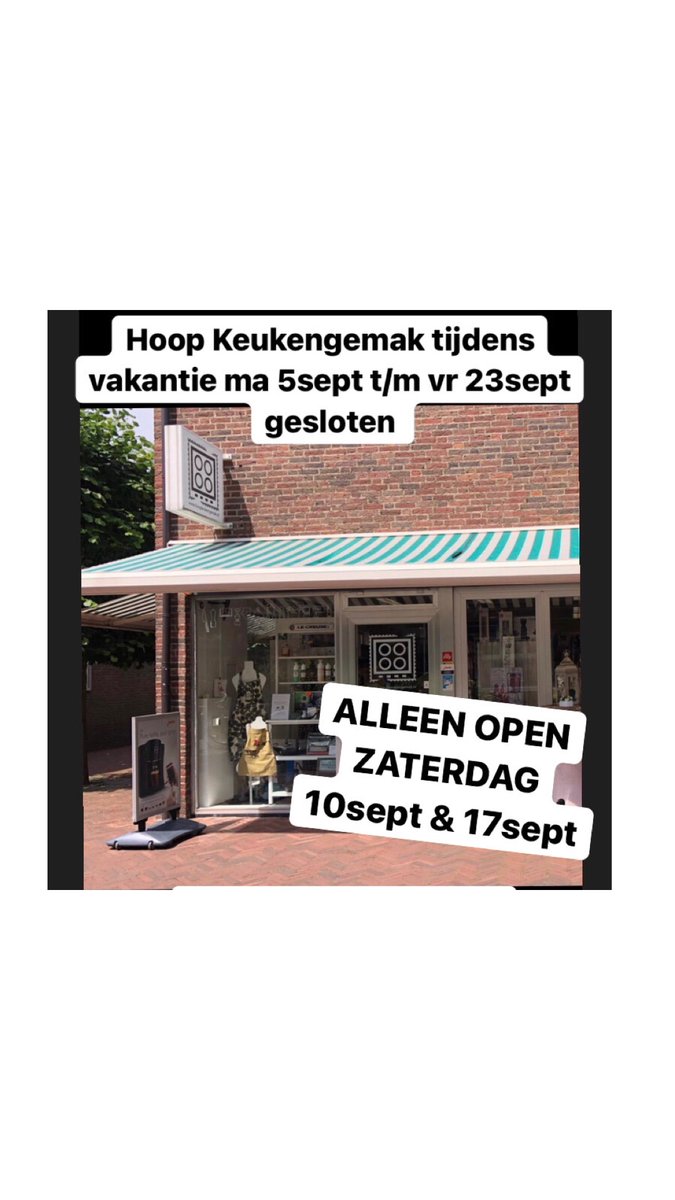 Hallo tweeps😎#kookwinkelwijchen is op VAKANTIE😎Vanaf zat 24sept zijn Edward &amp; Jocelyn weer om jou te helpen 😎 Hele VAKANTIE GEEN VINTED pakjes inname etc