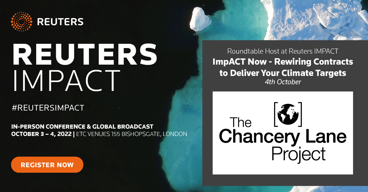reutersevents's tweet photo. The @ChanceryProject aims to disrupt climate change by inserting climate causes into legal contracts. Made up of lawyers working pro bono, we're proud to say they'll be hosting one of our exclusive roundtables at #ReutersIMPACT, happening 3-4 October in London. 

#ClimateAction https://t.co/GC3jVoQYH5