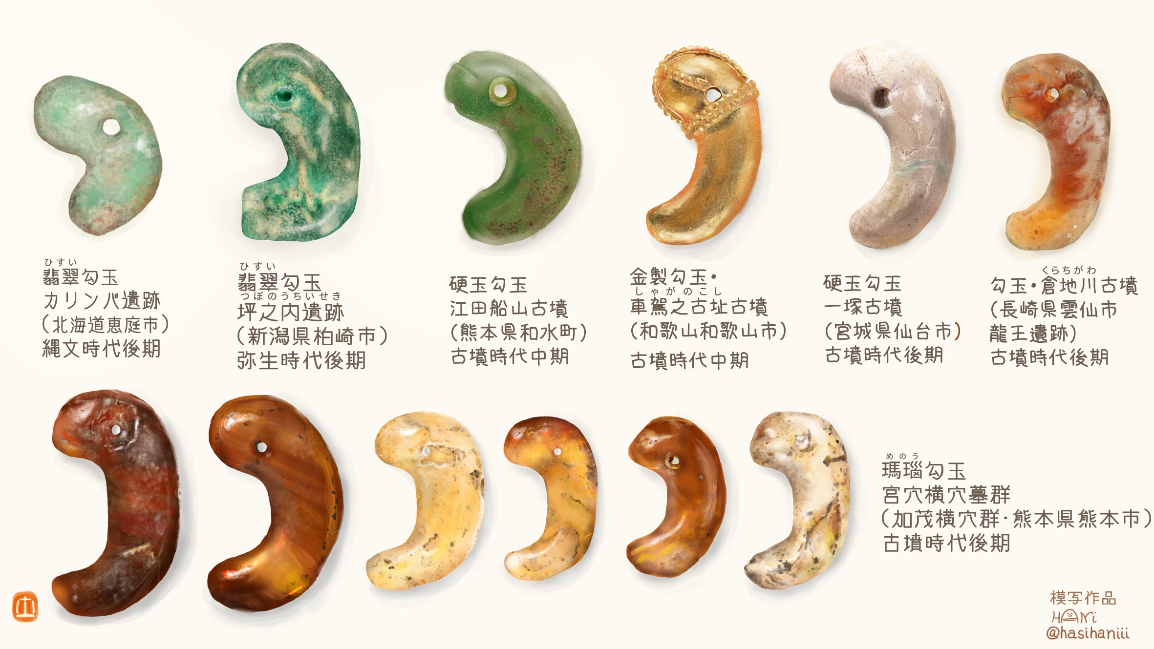 古代 古墳期 勾玉 アメジスト 破け