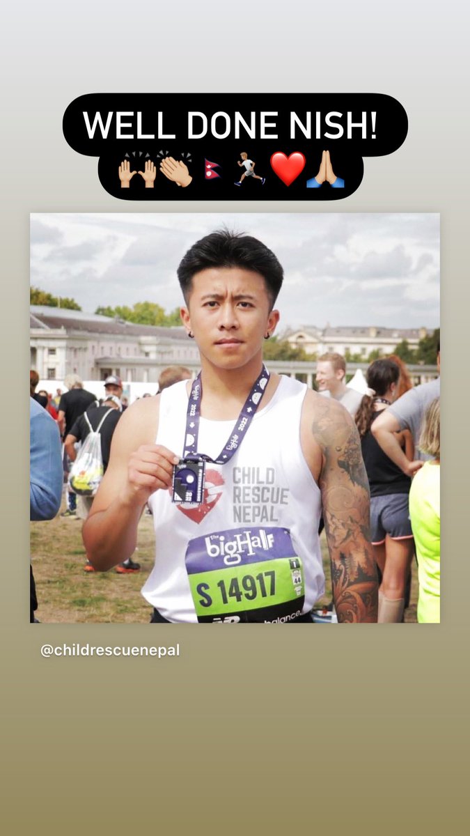 Big congratulations 🎉🥇🏆 to Nish who smashed his first half marathon ever at the Big Half on Sunday! And not only did he ace the event, he raised £690 for children in Nepal at the same time! Thank you Nish! 🏃‍♂️🏃‍♂️🏃‍♂️🙌🙌🙌