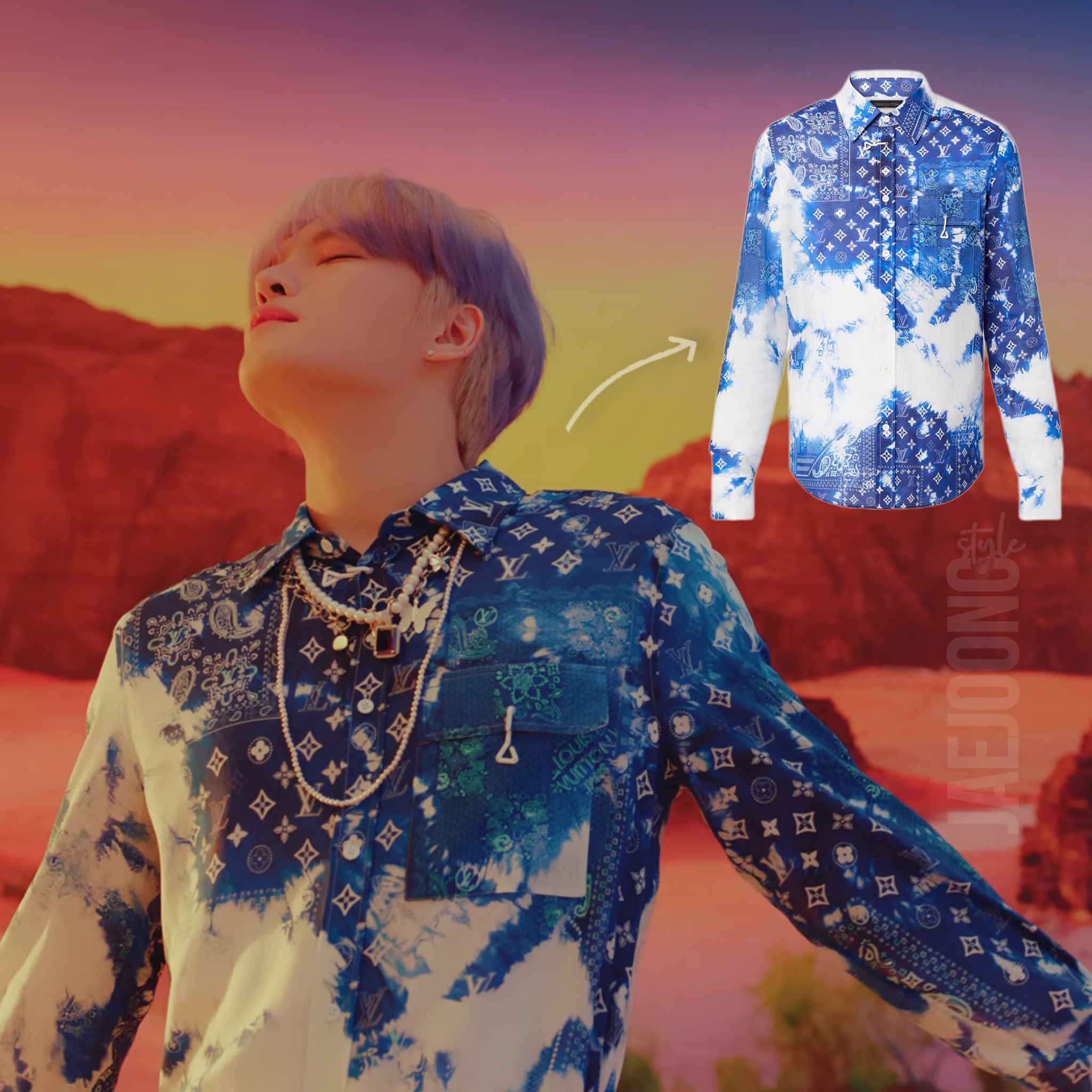 keiko on X: RT @jaejoongstyle: LOUIS VUITTON MONOGRAM BANDANA HOOK DETAIL  LONG-SLEEVED SHIRT 🏷 $1,370.00 🗓 2022.09.06 “Nobody Like You” MV Teaser  📷 You… / X