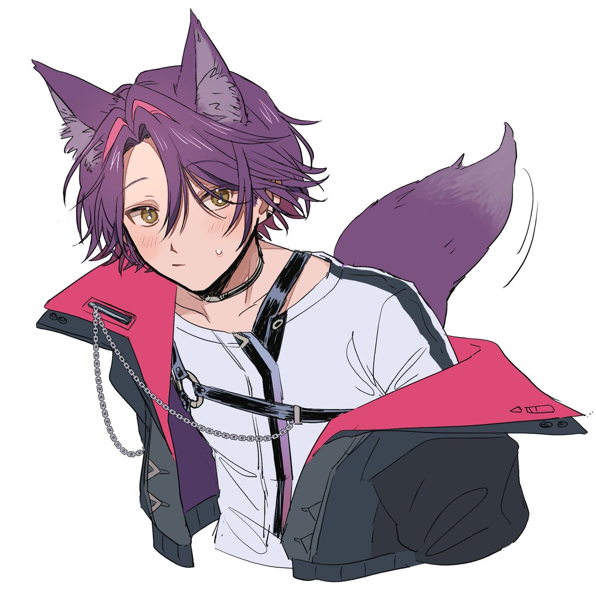 1boy animal ears male focus tail purple hair white background fox ears  illustration images