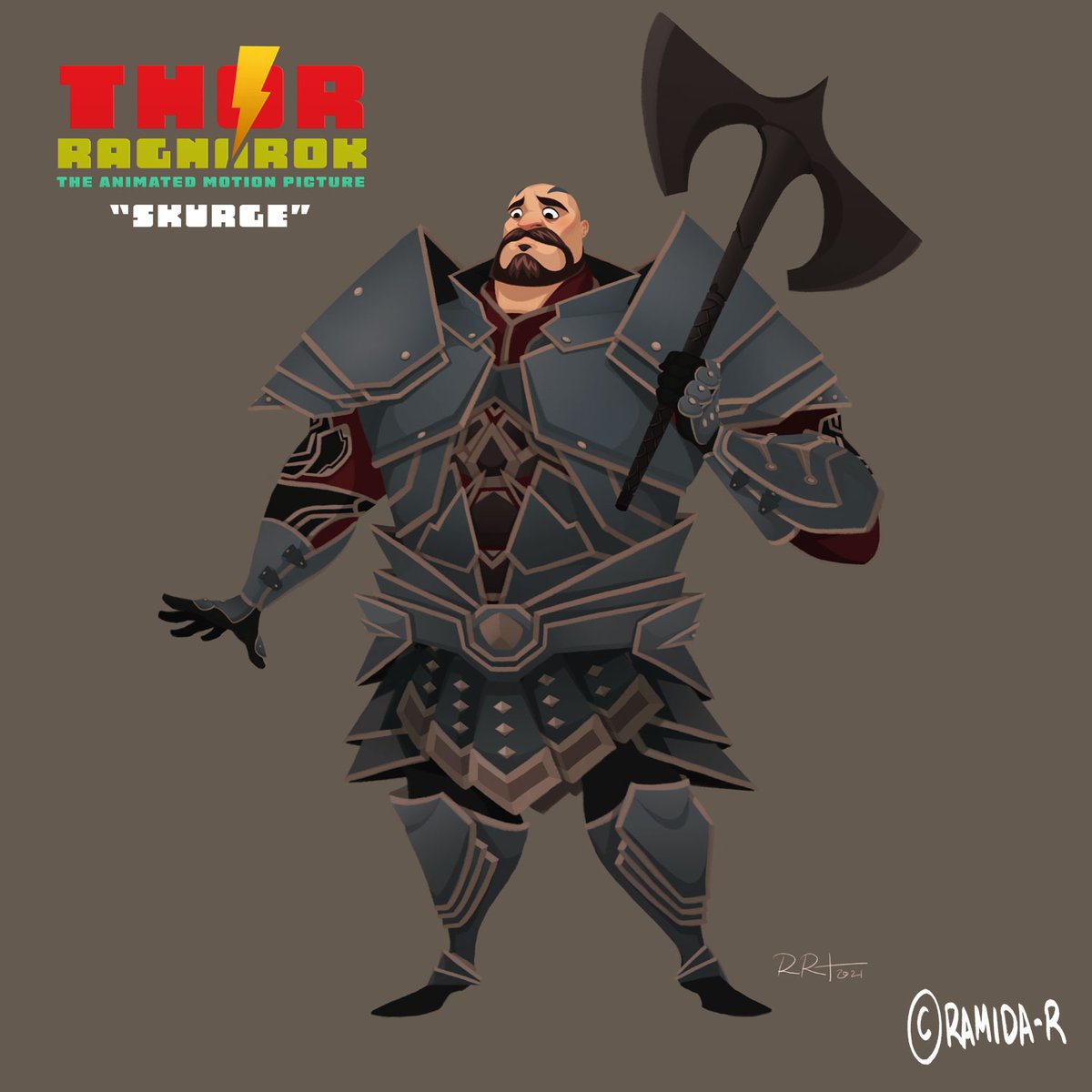 Tenth of my personal project redesigning characters from 'Thor: Ragnarok' into an animated movie. 

'Skurge' the Executioner/Janitor of Asgard, right hand man of Hela.