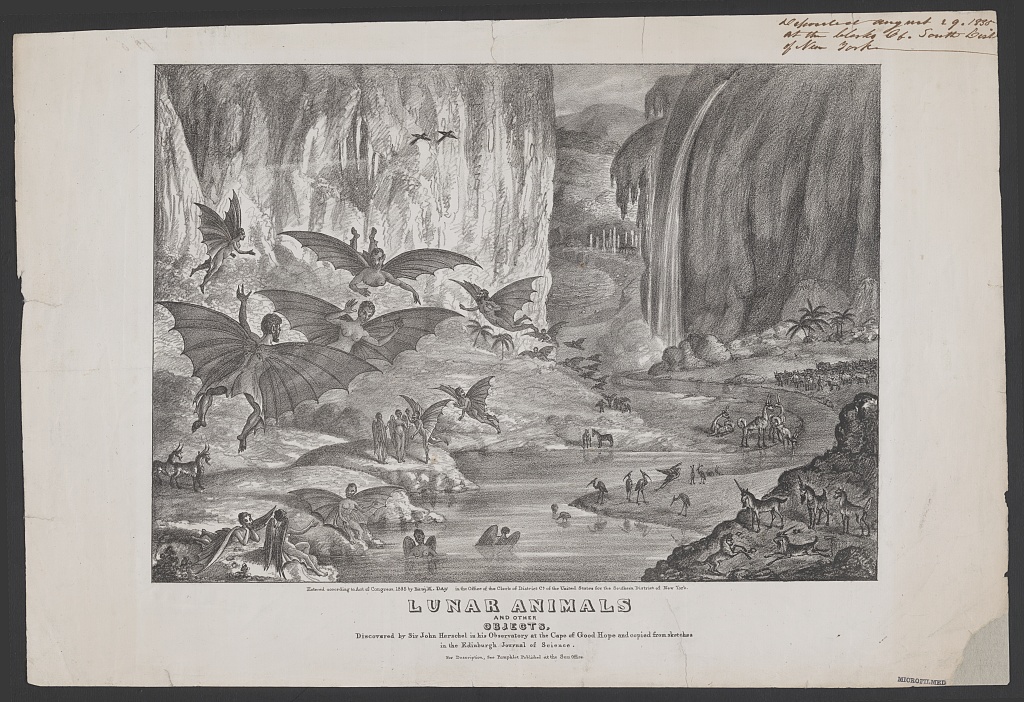 librarycongress's tweet photo. Have you heard of "The Great Moon Hoax?" In August 1835, the world was captivated by a story in The New York Sun about the discovery of life on the moon by a famous British astronomer, carefully crafted to appear as a genuine scientific report of its day.
https://t.co/Aqcf8gLNlO https://t.co/x3Q9hZ5fRz