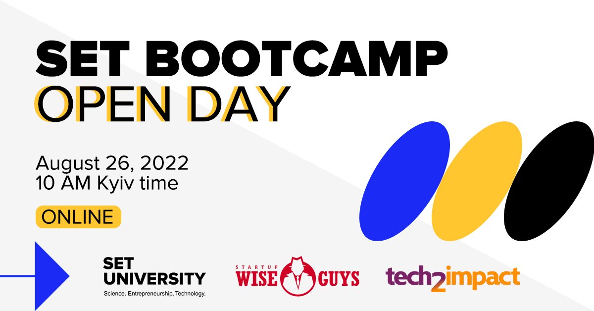 SET University (@setuniversity) on Twitter photo On August 26 will be the final of the Bootcamp and everyone is welcome to join.
At the Open Day, you will hear speeches about startup development, fundraising, and the pitches of finalist teams.
π August 26 at 10 am (Kyiv time)
π Online
βοΈ Registration: bit.ly/3dESudz On August 26 will be the final of the Bootcamp and everyone is welcome to join.
At the Open Day, you will hear speeches about startup development, fundraising, and the pitches of finalist teams.
π August 26 at 10 am (Kyiv time)
π Online
βοΈ Registration: bit.ly/3dESudz