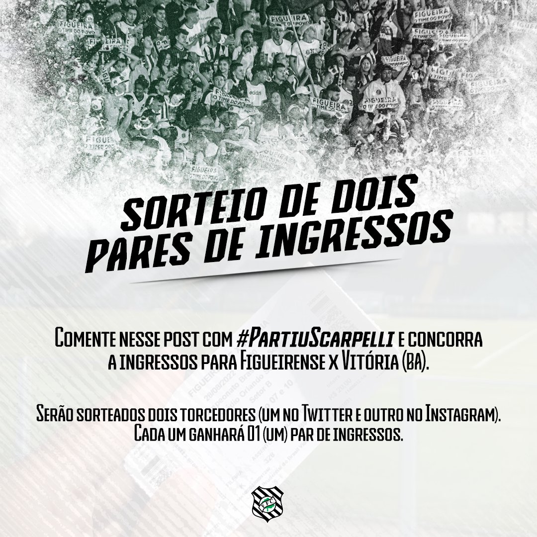QUER GANHAR INGRESSOS PARA O JOGO DE DOMINGO CONTRA O VITÓRIA?
⠀
Comente nesta publicação com #PartiuScarpelli e concorra a dois pares de ingressos para a partida entre Figueirense x Vitória, no próximo domingo (28), às 17h, no Scarpellão.
⠀
👇🏾