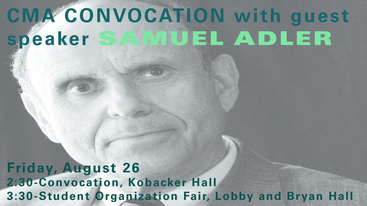 BGSUCMA's tweet photo. Join us for CMA Convocation on Friday, August 26, at 2:30 p.m. in Kobacker Hall with guest speaker Samuel Adler, a performance by the Falcon Flute Choir and a special appearance by the Falcon Marching Band, conducted by Jon Waters. https://t.co/RsSHLxa04b