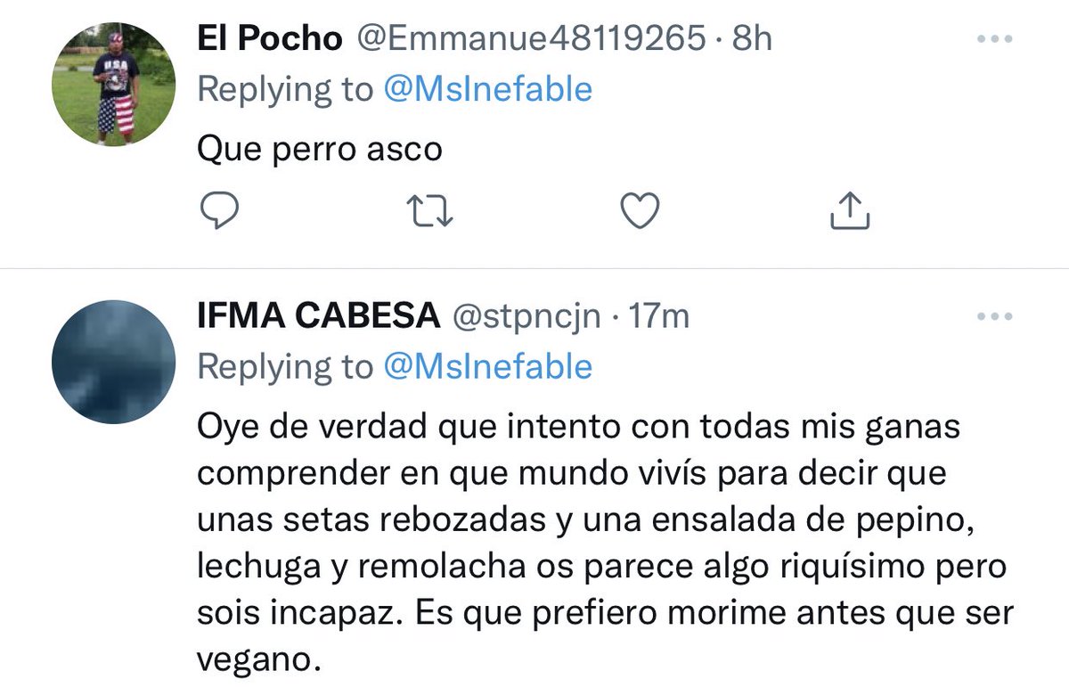 MsInefable's tweet photo. Menos mal que los que no dejan vivir a la gente son los veganos https://t.co/2uKvtv3QAE