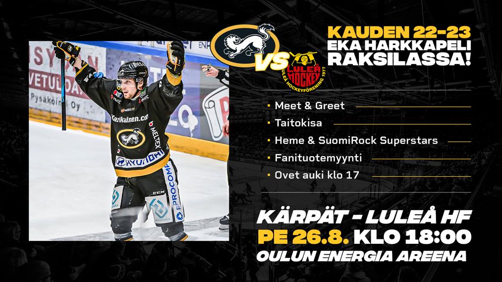 ACOulu's tweet photo. Oulun Kärpät aloittaa kautensa huomenna Raksilan hornankattilassa. Kyseessä on ensimmäinen harjoitusottelu kotihallissa ja vastustajana on Luulaja Perämeren vastarannalta. Tule kannustamaan keltamustat voittoon!

#ACOulu
#Oulu
#Laivastonsiniset
#Veikkausliiga
#PohjoistaVoimaa https://t.co/HOkBgpC8OE