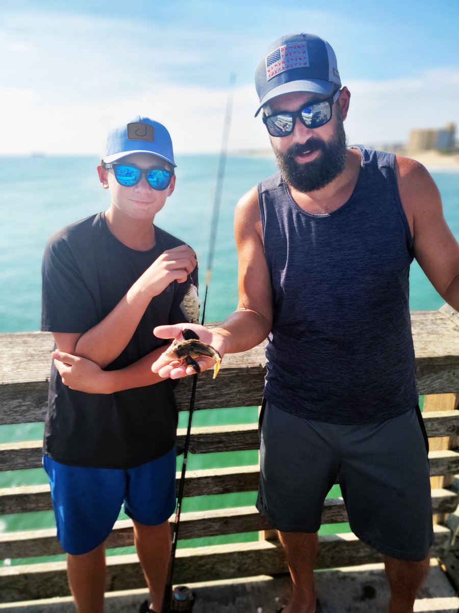 jennettespierob's tweet photo. BLUEFISH, SHEEPSHEAD, SEA MULLET, CROAKER, BLACK DRUM, SPADEFISH, PIGFISH. Flat and glassy, water temp 78. Jim and #birthday boy Dylan Siegrist, age 14, of #Rome_NY show off their catches from Family Fishing this morning. Dylan had a PINFISH, his dad holds a #SEAROBIN. https://t.co/3msvAyDUvd