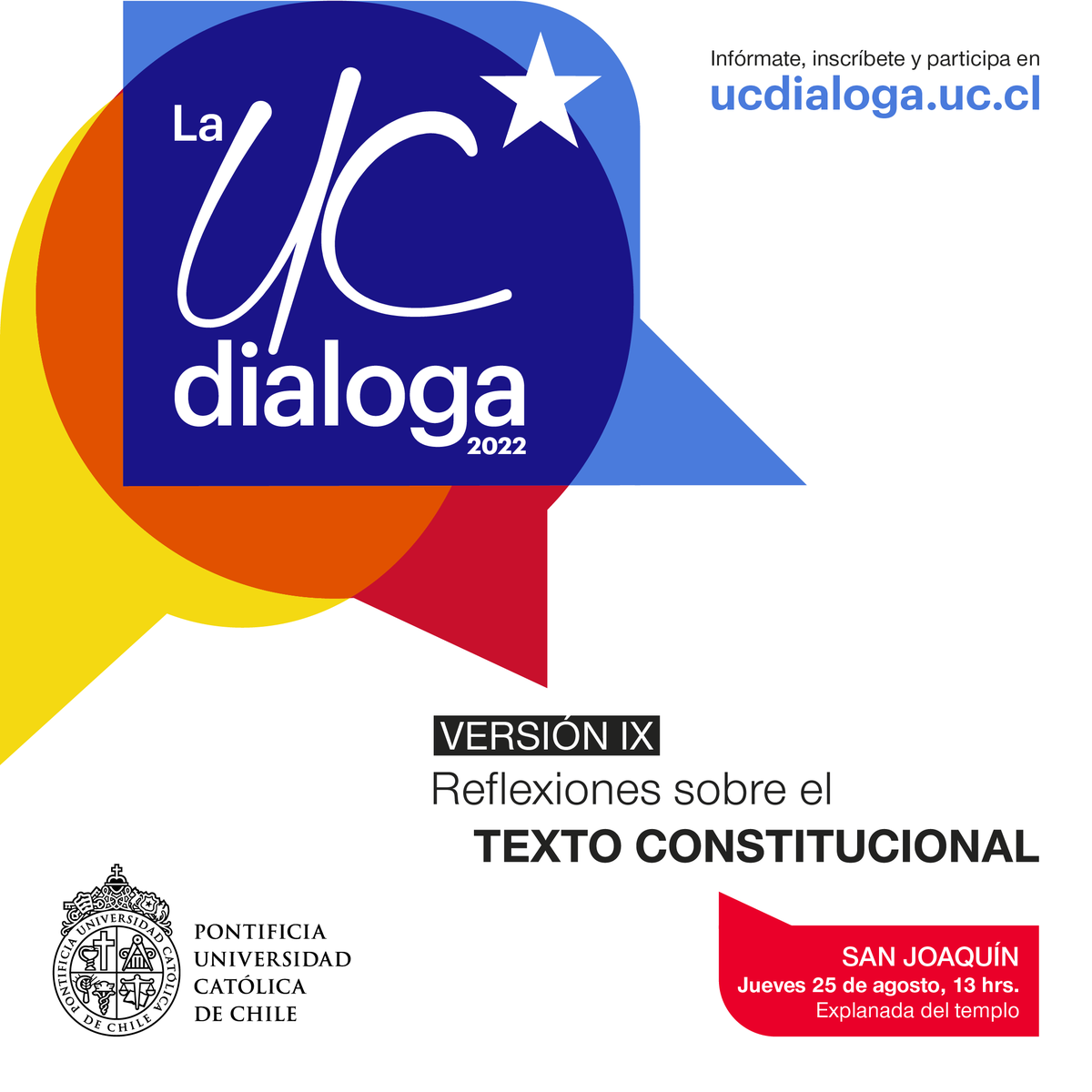 ucatolica's tweet photo. ¡Último día para participar! 😱📢 HOY nos juntamos a reflexionar en el Campus #SanJoaquínUC sobre derecho a la educación; a la vida, libertad de religión y creencias; sistema político; plurinacionalidad y medio ambiente en la #UCDialoga. 🗣️🏫Más info 👉 https://t.co/opxJ9d01gC https://t.co/FODhhnee7T