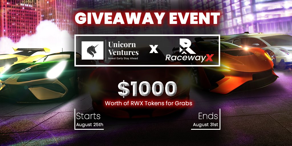 ventureUnicorn1's tweet photo. RacewayX in collaboration with Unicorn Ventures is giving away FREE TOKENS 🤑

🎁GIVEAWAY
🤑$1000 worth of $RWX

Join at the below link to participate:-
https://t.co/nz8cmE0yxq

#giveaway #free #bsc $RWX #racewayX #speed #racing #P2EGame https://t.co/bcM90CEFFl