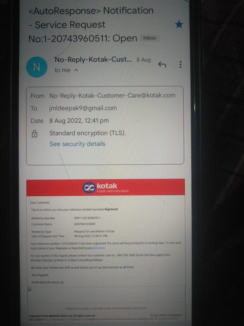 deepakkr01's tweet photo. Dear @KotakBankLtd ,
I had taken a consumer Durable loan(Loan no.13950676)But I request to Bank Cancil this Loan A/C in 6thAug.2022 (All Amount of Purchase/Consumer Finance From Merchant Sended To Bank-RRN is 1558419927942 But Till Now No Response From Bank to Close this Loan A/c https://t.co/4OG3NUZqug