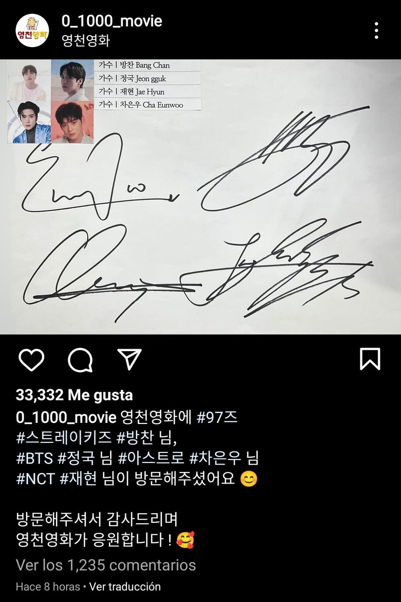 JK_Mexico's tweet photo. 📄 | @BTS_twt

Miembros de la 97 line fueron vistos juntos.

"En Yeongcheon movie #97s
#/Stray kids #/BangChan
#BTS #Jungkook
#/ASTRO #/ChaEunwoo
#/NCT #/Jaehyun vinieron de visita

¡Gracias por visitarnos, Yeongcheon Movie los anima! 🥰"

🔗 https://t.co/6CMTxD59JP

-JKSSI🥕 https://t.co/CwbjRXUtIw