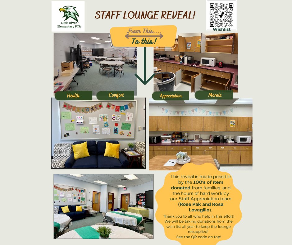 If you'd like to donate throughout the year to the Staff Lounge you can here: amazon.com/hz/wishlist/ls… If you are able to volunteer this year fill out our volunteer form: form.jotform.com/221237759717161 or email brandi@littleriverpta.org #LRElem @LittleRiverLCPS