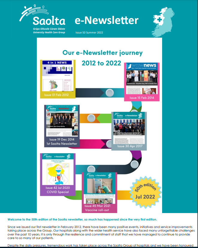 HSE_West_NWest's tweet photo. 📰Have you read our latest staff newsletter? Check out the 50th edition here: https://t.co/arnjNVGbQz for lots of news from around Saolta Group hospitals

✉️If you would like to feature a story from your hospital in the next issue please email: newsletter.saolta@hse.ie https://t.co/8u4EdS5fTC