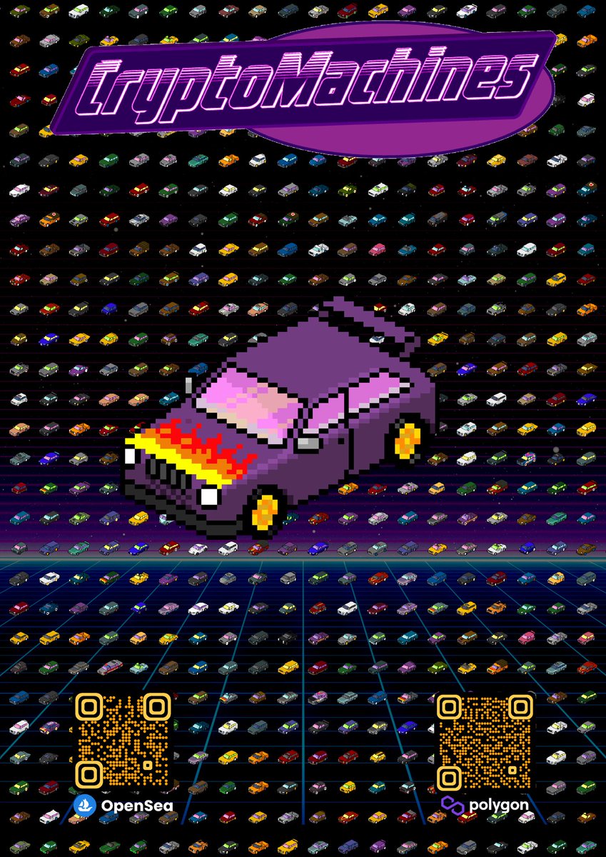 CryptoMachines_'s tweet photo. We made two posters. I like them a lot, but do you prefer the one with the white CryptoMachine_ or the purple one? 👾🚗
#NFTs #NFTcollectibles #nftcollector #NFT #NFTartist https://t.co/CLKmsNVJkO