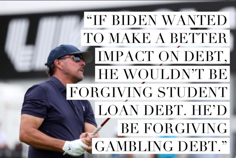 PGATUOR's tweet photo. Phil Mickelson spoke out against Biden’s decision to relieve student loan debt ⬇️ https://t.co/5U8L9cDuMO