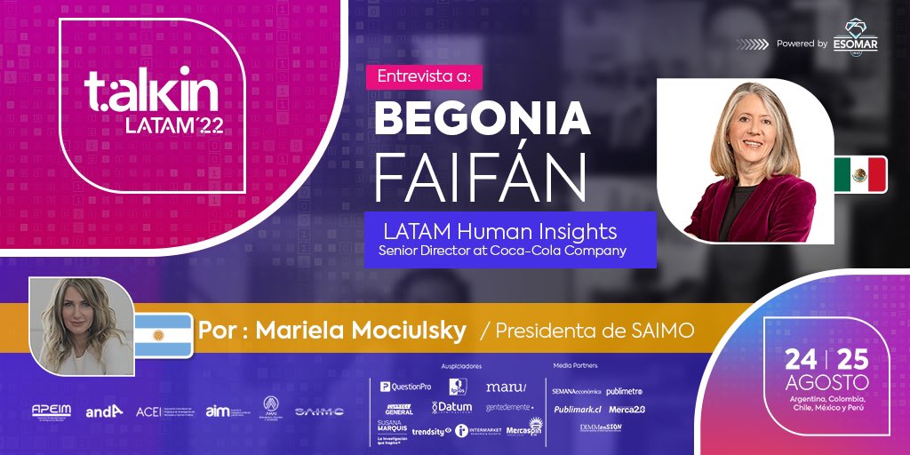 Saimo_org's tweet photo. ¡No te pierdas #hoy! #TalkINLATAM 2022
@mariemociulsky CEO de @TrendsityLatam y Presidente de #SAIMO entrevistará a Begonia Fafian, Senior director en @CocaCola
¡No te lo puedes perder!
📌Aquí 👉https://t.co/BpK06z2joL
@AimChile @AmaiMexico @andaperu @APEIMPeru @ACEI_CO https://t.co/SMukkC7Yuq