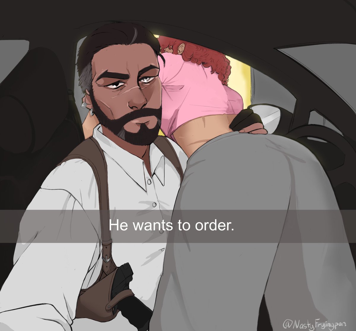 NastyFryingpan's tweet photo. Modern AU, Athos (mine) and Pivin ( @Jinetixis ) https://t.co/hZwqkkYI5l