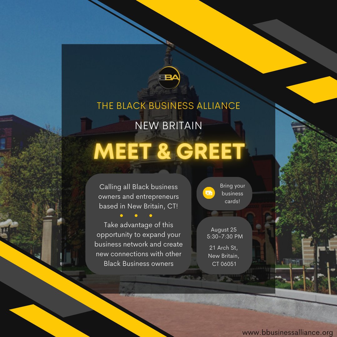 CTBBAOrg's tweet image. Are you a Black business owner based in or around New Britain, CT? Join us tonight for a meet &amp;amp; greet! Registration required: bbusinessalliance.org/events/upcomin…