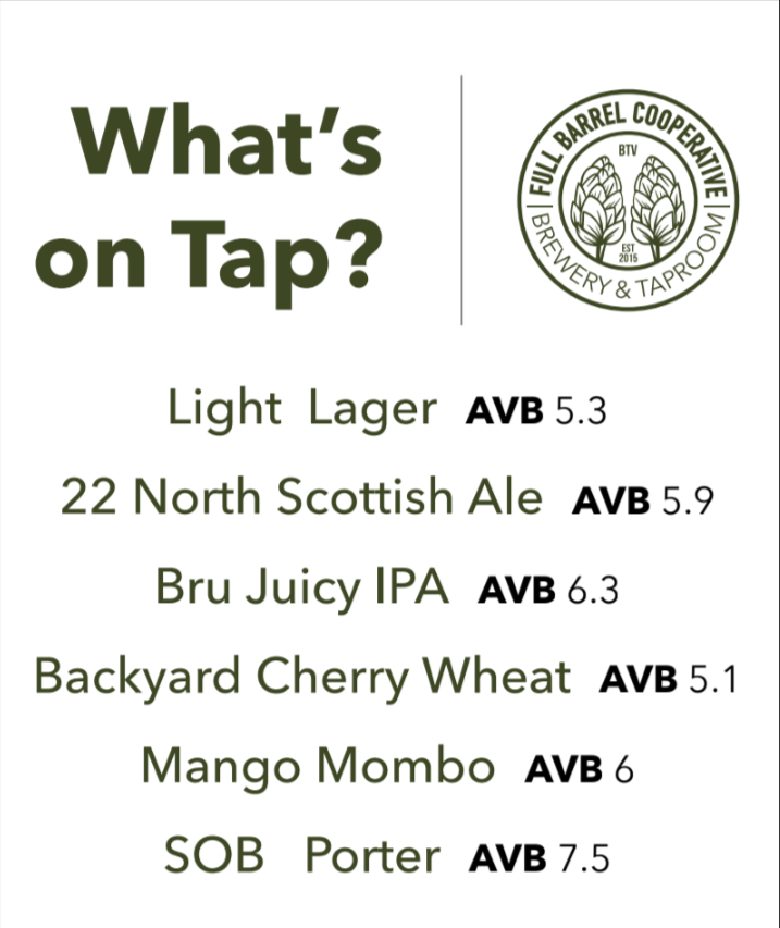 FullBarrelCoop's tweet photo. Join us rain or shine at 12 North Street in #BTV for our monthly pop-up taproom from 5:30-8:30pm. The Cherry Wheat is made with cherries from behind the brewery, and bialys from Miss Wienerz will be available!

Reserve your (free) spot here: https://t.co/iHDuMq6Bnc

#vtbeer https://t.co/LdCnyBQ5lb