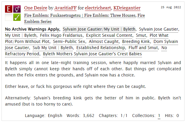Needed a bit of time before I could post it but there is no way I would pass up a chance to write shameless Sylveth PWP, and thus.

Took a bit of inspo from electricheart on Ao3 and <a href="/kdriegantier/">KD’s hodgepodge era ✨</a> 's prompts for this one.

Read it here! archiveofourown.org/works/41269635