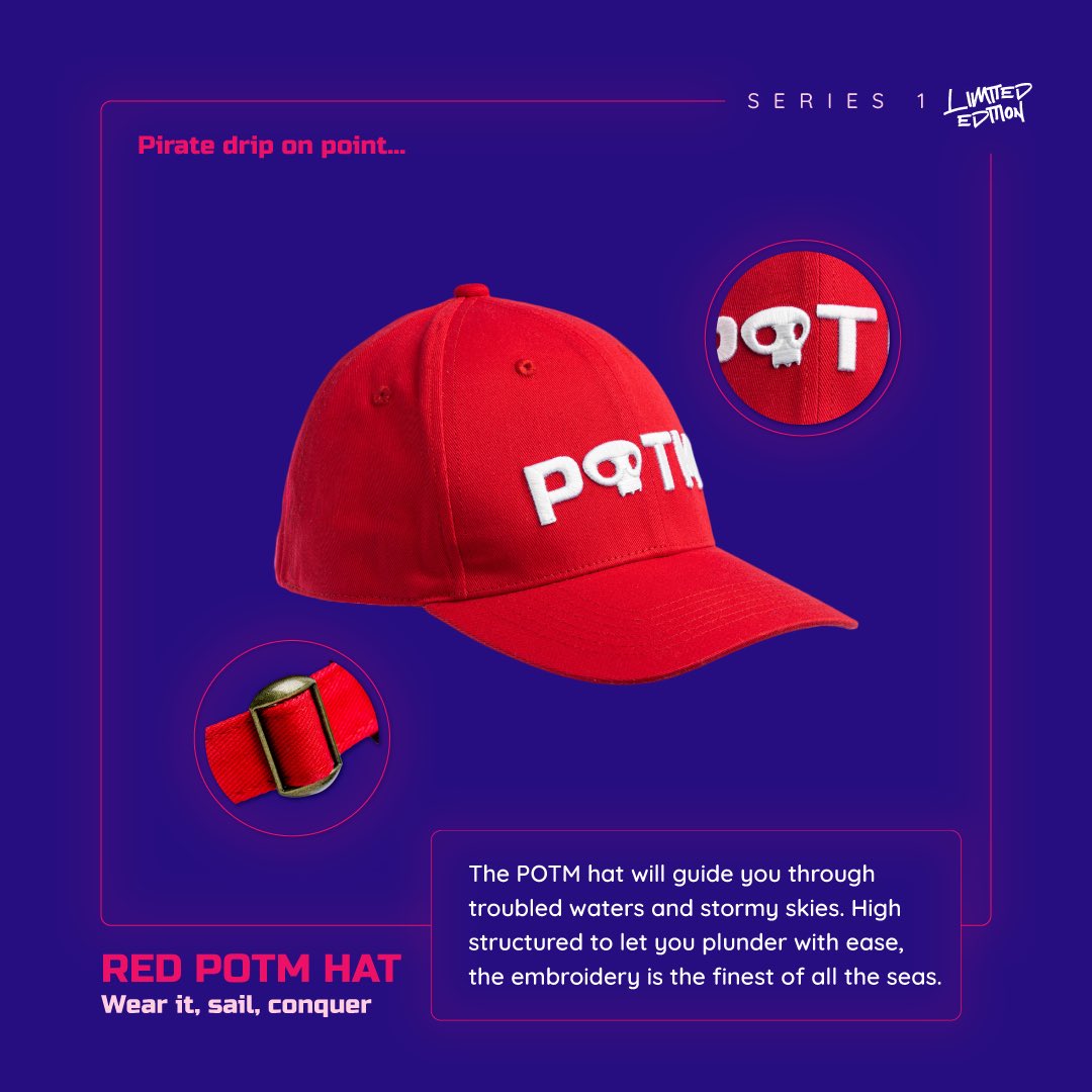 PiratesMeta's tweet photo. Sail the #OpenSea like a true captain in this LIMITED EDITION logo cap ! 

High quality embroidery and adjustable fit make this the perfect choice for plundering. 

Get yours September 1st 🏴‍☠️ https://t.co/pbCZc6lfin