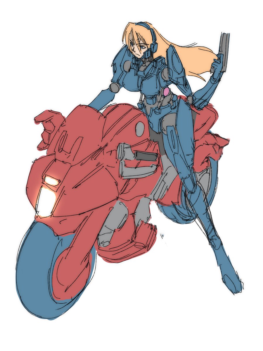ネタ出しも兼ねてDPDロボ娘さんとバイクの組み合わせを描いてみました 