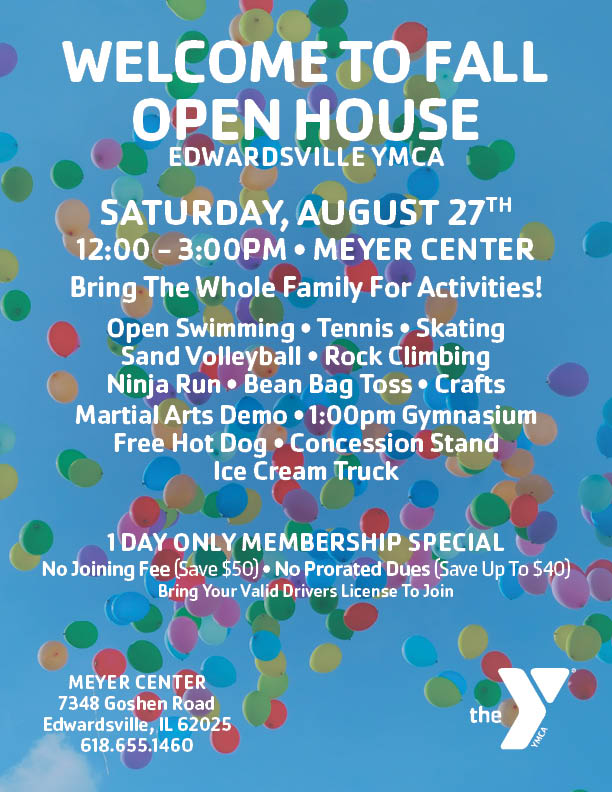 Don't miss our fall season kick off with an Open House at the Meyer Center on Saturday, August 27th from Noon - 3:00pm. We will have activities for the whole family! It is also a great day to join with no joining fee or prorated dues!