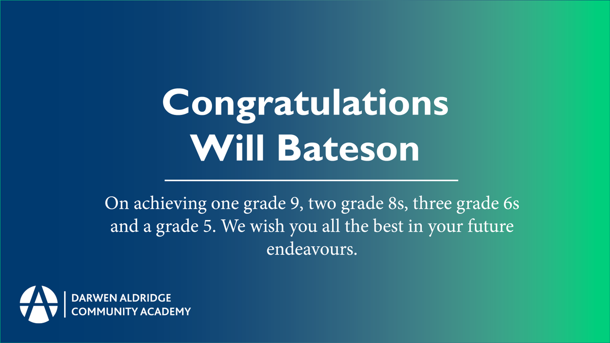 DarwenAcademy's tweet photo. Congratulations Will Bateson On achieving one grade 9, two grade 8s, three grade 6s and a grade 5. We wish you all the best in your future endeavours. 🎉
@aldridgeonline
#gcses2022 #gcseresultsday2022 #GCSEResultsDay https://t.co/tMoRDhp4fh