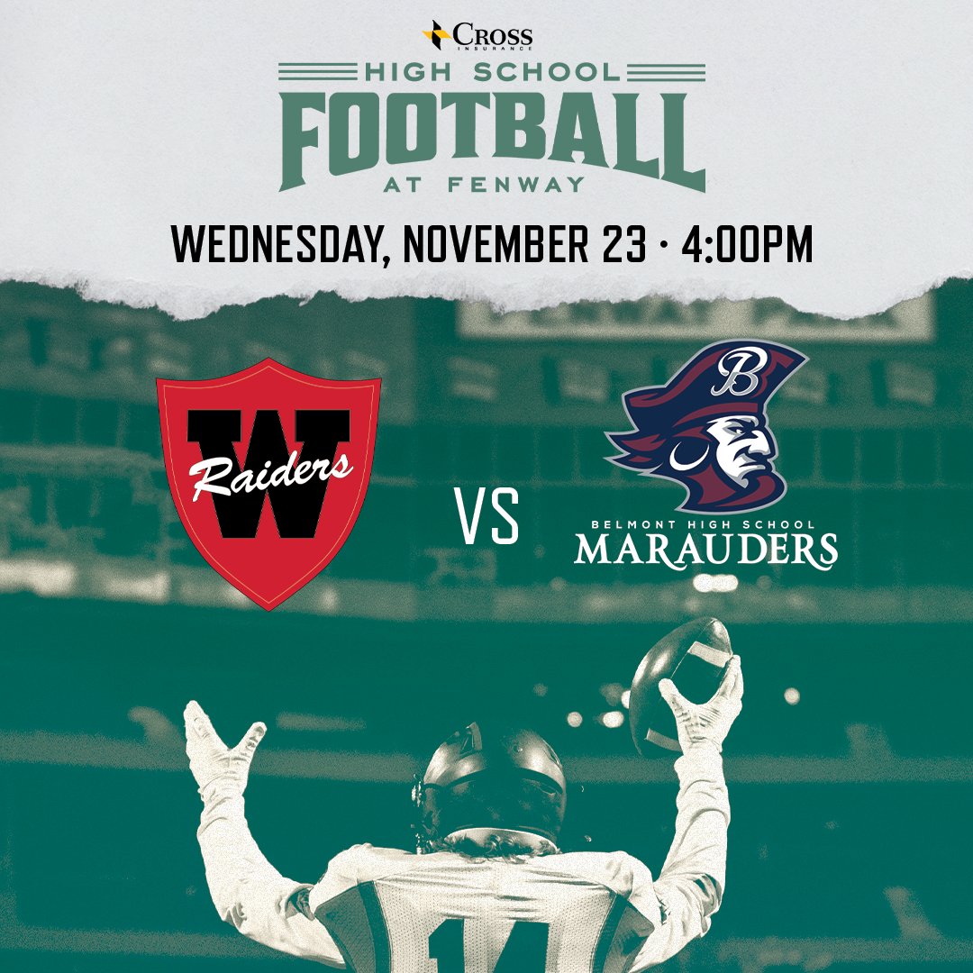 watertownschool's tweet photo. WPS is very excited to announce our 100th Thanksgiving Football Game against Belmont will be played at Fenway Park! Fenway Sports Management announced today the return of High School Football at Fenway presented by Cross Insurance with our game scheduled for Wed, 11/23 at 4:00pm. https://t.co/dp055HlRe4