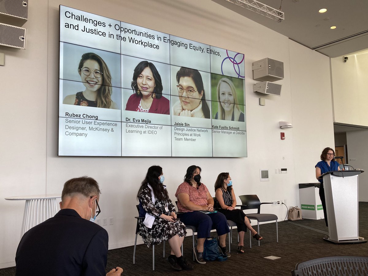 “Criticality with love” is just one takeaway from this amazing panel of womxn bringing #designjustice to their workplaces every day and making it normative (no more 1-day empathy workshops!) 💙