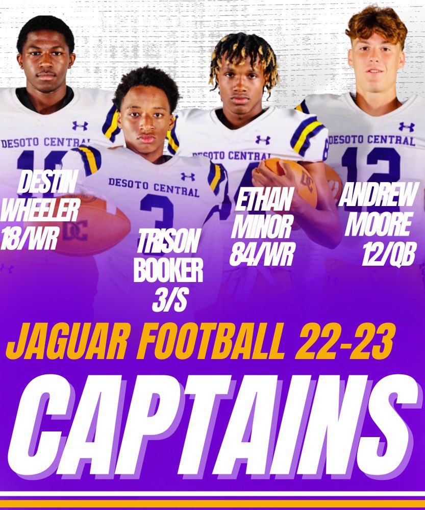 Fball_DC's tweet image. 📢🚨Your 2022 Football Captains🚨📢

Congratulations to the DCHS 2022 senior football captains. These captains were voted on by their teammates, and they are Destin Wheeler, Trison Booker, Ethan Minor and Andrew Moore.@DestinWheeler1 @trisonbooker23 @ethanminor84 @Andrew_Moore12_