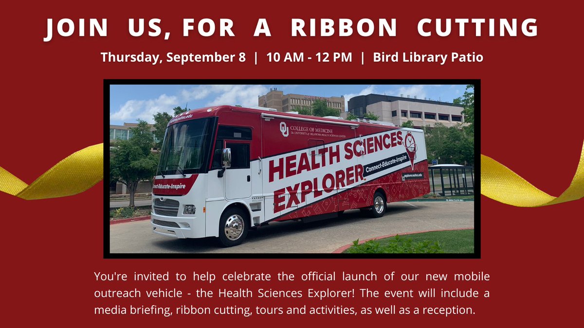 The countdown is on! Two weeks until the ribbon cutting of our new mobile outreach vehicle, the Health Sciences Explorer. Join us on September 8th for the festivities!
ipe.ouhsc.edu/Events/Details…