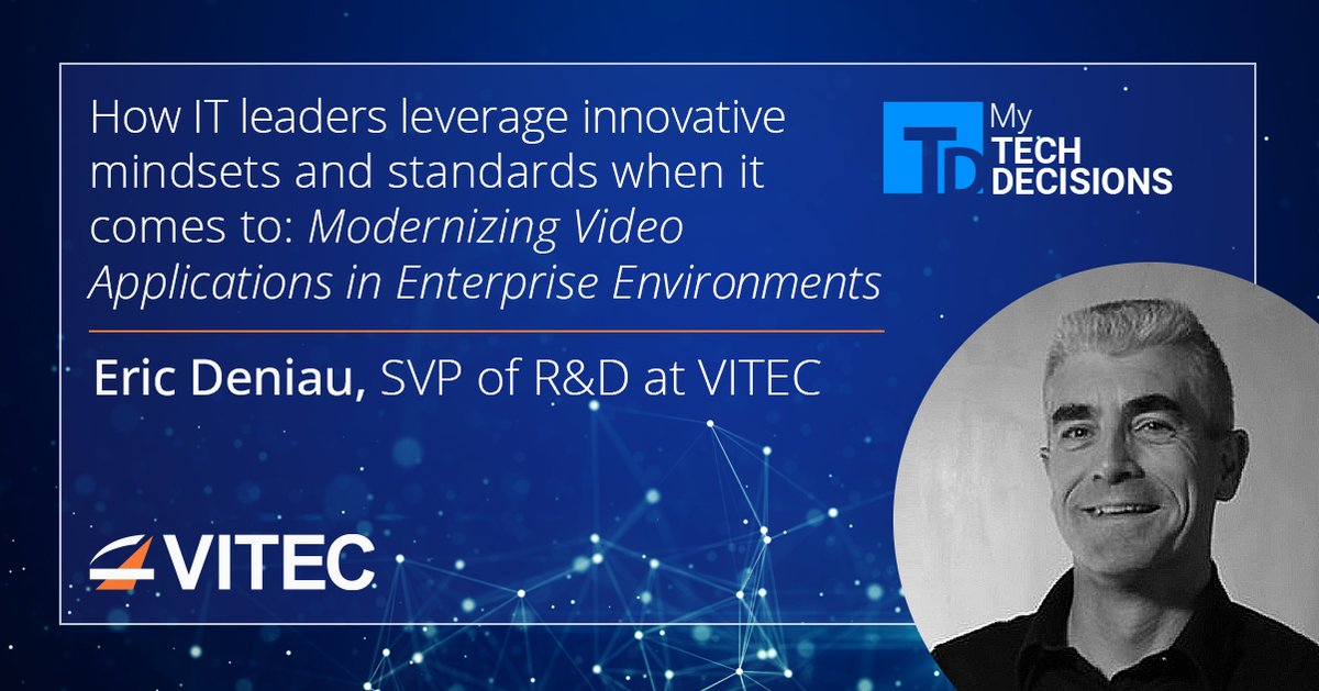 Vitec_MM's tweet photo. It's time for IT leaders to leverage #InnovativeMindsets &amp; standards when it comes to #VideoApplications in #Enterprise environments. Article from @Vitec_MM's SVP of R&amp;D, Eric Deniau, discussing modernizing video applications in enterprise environments - https://t.co/Q6VAF69wLa https://t.co/VBadcaIa68