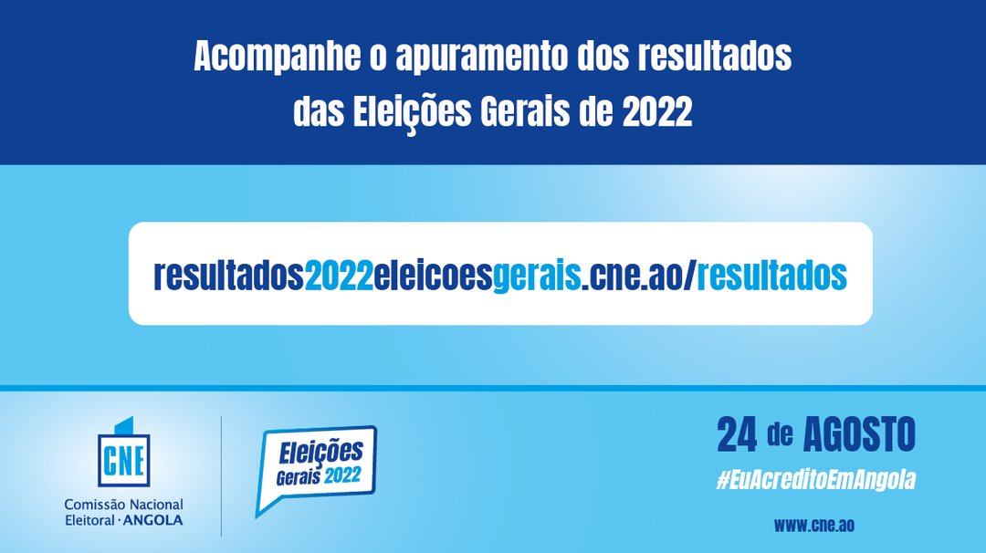 Acompanhe o Apuramento dos Resultados!

resultados2022eleicoesgerais.cne.ao/resultados/0

#euacreditoemangola #cne #eleições2022angola
