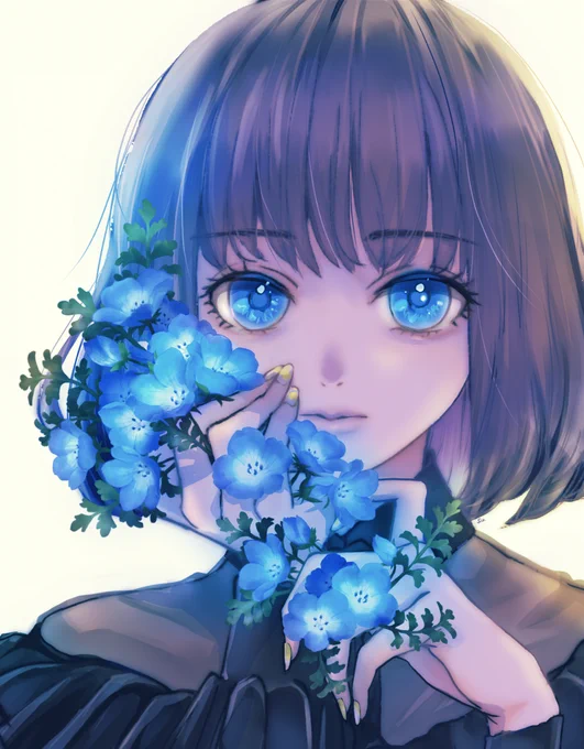 やっと自作のネモフィラ素材を生かせる絵が描けた!(笑) 