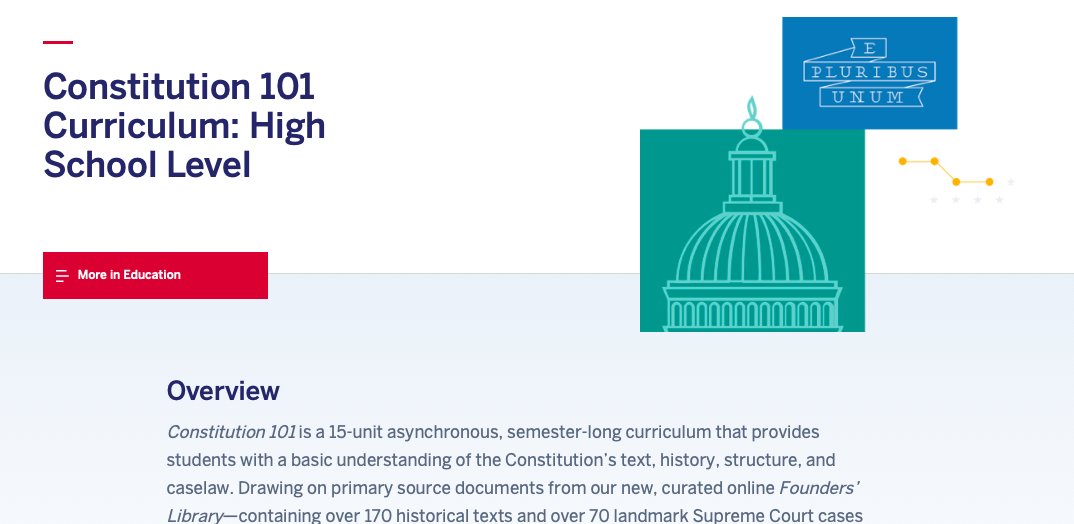 Guess what people, its here!!! The new @ConstitutionCtr new Constitution 101 curriculum for high school students, a Constitution 101 course for adult learners, and the Founders' Library. Yep, crying a little with this one. #NCCed constitutioncenter.org/education/cons…