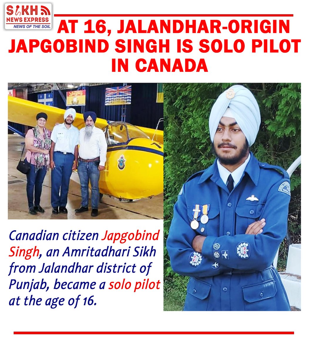 SikhNewsExpress's tweet photo. At 16, Jalandhar-origin Japgobind Singh is a solo pilot in Canada | SNE
#SikhPilot #SoloPilot #JapGobindSingh #Jalandhar #Punjab #CanadianCitizen #AmridhariSikh #age16SikhPilot #PilotTraining #Columbia #BC #MotherRajinderKaur #Ottawa #Quebec #ProudSikh #Sikhism #SikhCOmmunity https://t.co/xQ6edp5PSX