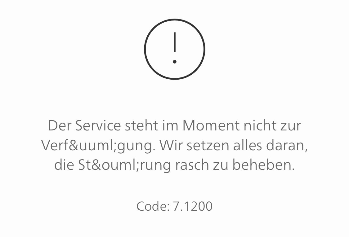 .<a href="/PostFinance/">PostFinance</a>-App:
Umlaute stehen momentan auch nicht zur Verf&amp;uuml;gung. #postfinance #komplettausfall