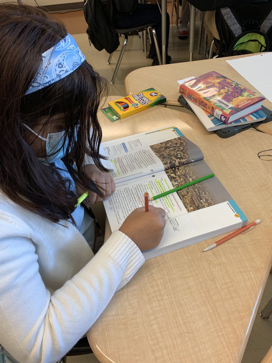 KatieMining's tweet photo. The #jmsway is to interact with complex texts! Ss are doing a 2nd read and marking the actions, thoughts, and words of the protagonist. Later they’ll diagram her personality and show she changed throughout this excerpt! @IrvingISD #thepowerofus @netzeroJMS https://t.co/fJbIvi3Dxw